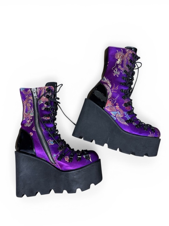 Dolls Kill Shoes - Dolls Kill Current Mood Purple Black Satin Platform Dragon Boots size 8